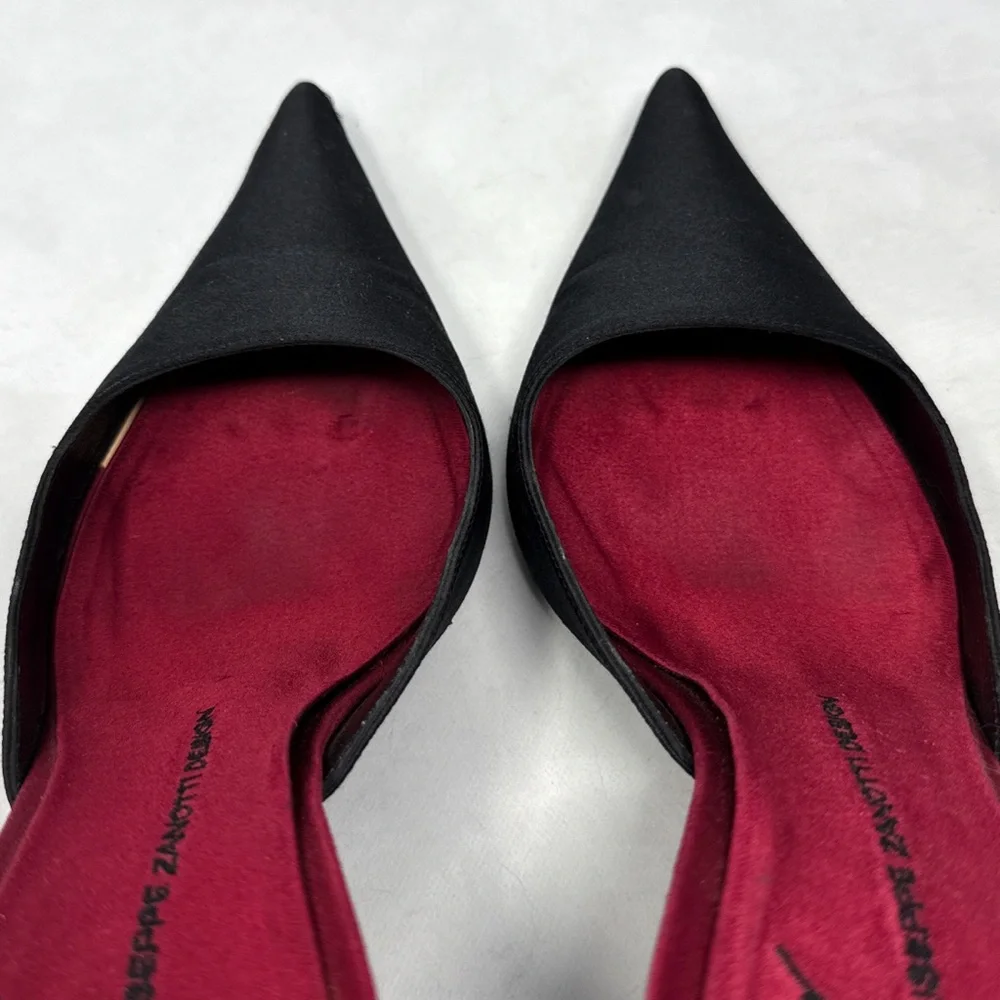 Giuseppe Zanotti Vicini Vintage Gothic Silk Pointed Toe Mule Pump Heels Black - Picture 6 of 16